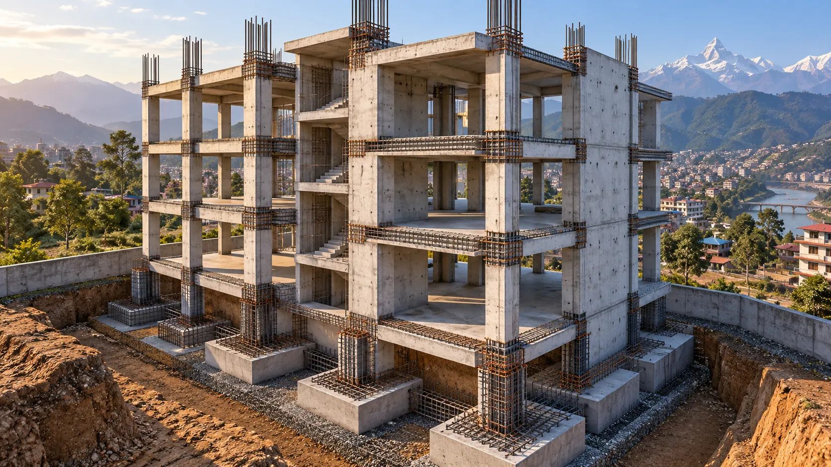 Conceptual reinforced-concrete frame with shear walls