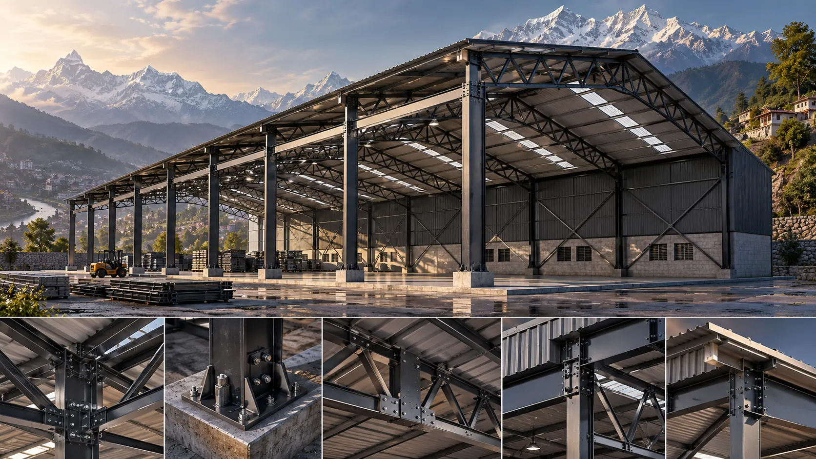 Steel truss & frame conceptual structural rendering